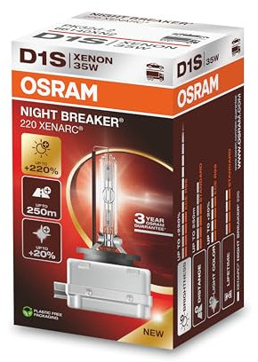 Osram XENARC NIGHT BREAKER 220, D1S, +220% mehr Helligkeit, Xenon-Scheinwerferlampe, 66140XN2, Faltschachtel (1 Lampe)