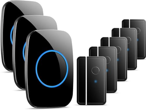 Door Chime When Door Opens, FullHouse Door Sensor Wireless Entry Alarm with 1000ft Range, 60 Chimes and 5 Volume Levels for Business/Store/Home/Office (Black, 5 Sensor + 3 Receiver)