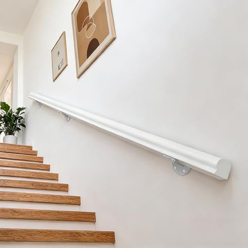 Dawselod 220cm Pasamanos Blanco de Madera Maciza | Barandilla Antideslizante para Escaleras del Hogar | Barra de Seguridad Resistente para Escaleras Interiores y Exteriores, Pasillos, Áticos y Patios