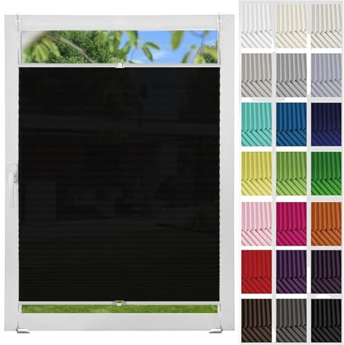 Plisseerollo Fensterrollo Faltrollo Jalousie 20 x 30 cm, Nach Maß Qualität Ohne Bohren, Plissee Ohne Bohren Faltrollo Raffrollo, Plisseerollo Rollo Jalousie, für Fenster & Tür, Schwarz