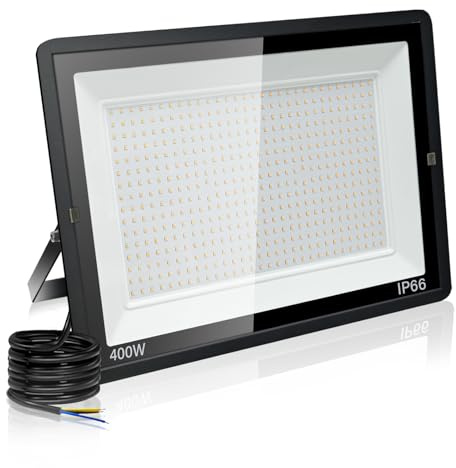 Jefedana 400W LED Außenstrahler, 40000LM 6500K IP66, 1 Stück | 40000LM superhell, 6500K Kaltweiß, IP66 wasserdicht, Alu-Gehäuse, 50000h, 80% sparend, für Garten/Garage/Hotel/Sportplatz
