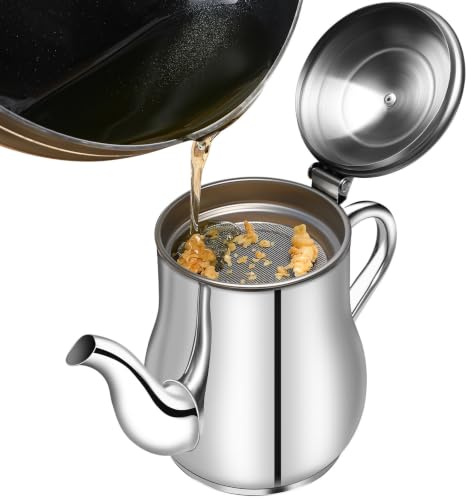 YARNOW Ölsiebtopf aus Edelstahl, 700ML Fettbehälter mit feinmaschigem Sieb, Ölflaschen, Ölvorratsdose für die Küche zu Hause