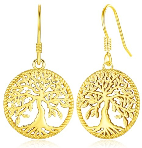 Pendientes de Árbol de la Vida/Pendientes de Piedra Lunar para Mujeres, Pendientes Colgantes de Plata de Ley 925 Joyería Regalo para Mamá Mujeres Niñas