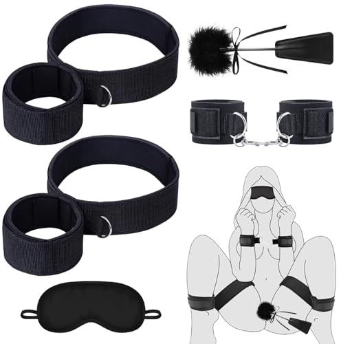 BDSM Bondage Fesseln Sex Spielzeug Für die Paare Extrem Sex,Sexspielzeuge Handgelenk zu Oberschenkel Fußfesseln, Abnehmbares SM Kit,Sex Toys Handschellen Für Sexspiele mit Augenbinde Peitschen