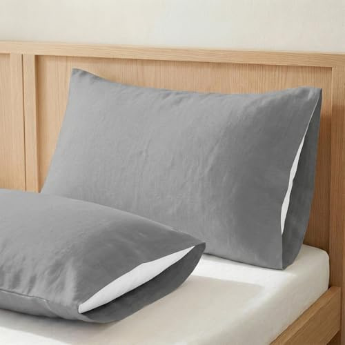 ECOMMERC3 Kissenbezüge 45x85 cm 2er-Set 100% Baumwolle | Silbergrau | reine Baumwolle mit weichem Naturgriff - weicher Griff - kühl im Sommer - ganzjährig angenehm - Qualität aus Spanien