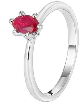 Whoiy Vorsteckring Gold 585 Ehering Gr. 54 (17.2) für Frauen, Damen Ring Schmuck Verlobung Weißgold Solitär mit Laborgezüchteter Rubin