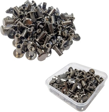 JXPXJMY 50 PCS Chicago Screw Set, Carbon Steel Binding Rivets for Books Leather Ledgers Travel Cases (Glossy Black, M5*10)