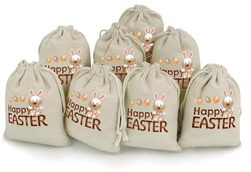 Hiseng 8 Stück Jutesack, Bedruckt Osternsack Jutesack 17 x 12.5 cm Jutesäckchen für Geschenkbeutel Ostern, Muttertag, Säckchen für Schmuck Hochzeit (Osterei 6,8 Stück)