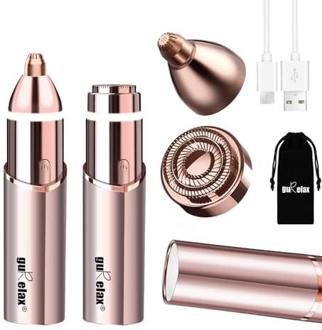 Gurelax Épilateur pour le visage et le corps pour femme (2025 Luxe 2 en 1) - Tondeuse électrique douce et rapide pour le visage, le nez, le menton, les lèvres, le visage, le nez