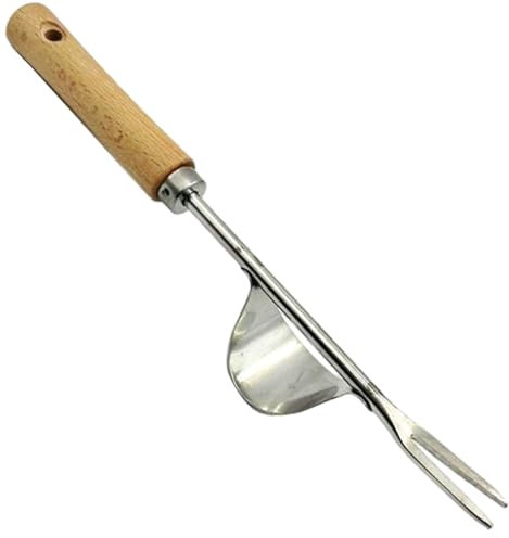 Jcasbdn Weed Puller Tool Stainless Steel Hand Weeder Tool with Leverage Base Comfort Handle Hangable Garden Fork