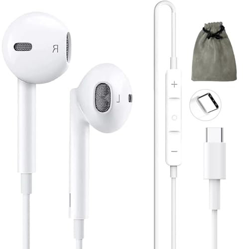 USB C Headphones Wired Earphones Type C Earbuds Wired Earphones (Microphone & Remote Control) Noise Cancelling for iPhone 15/16 Pro Max, lPad Pro, Galaxy S23/S22/S21/S20/Ultra Note10/20, Pixel