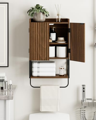 Apetaccat® Bathroom Cabinet Wall Mounted, Wooden Medicine Cupboard with Adjustable Shelves, Space-Saving Wall Storage Unit for Bathroom, Kitchen and Living Room (68.5 x 39 x 18 cm,Modern Walnut)