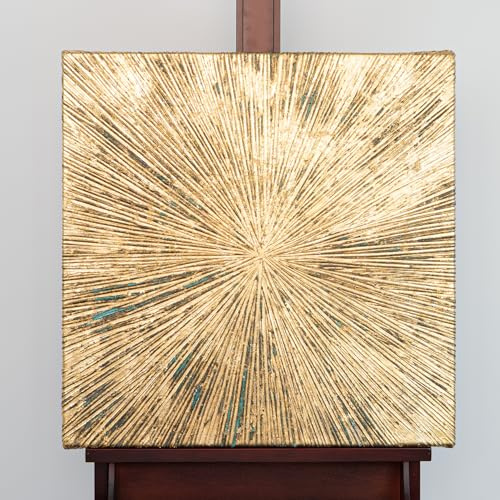 AUREDAS Handgemaltes Acrylgemälde 100x100 cm – abstraktes Wandbild in Gold, Schwarz & Grau – quadratisches Format auf Baumwollleinwand ohne Schattenfugenrahmen – Schatten des Seins