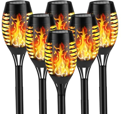 KOLYC Solar Flame Lights Outdoor, 6 Pack Solar Torch Light with Flickering Flame for Garden Decor - Waterproof 12 Led Torches for Outside, Yard Lights Halloween for Lawn Patio Pathway Lighting