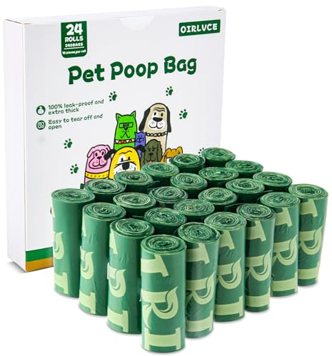 OIRLVCE 240 bolsas para excrementos de perro, 24 rollos, extragruesas, fuertes, a prueba de fugas, color verde