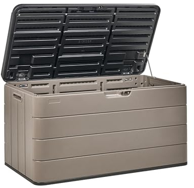 Beliani Aufbewahrungsbox Kunststoff 116 x 60 cm braun Gartentruhe Outdoor Kissenbox Milies