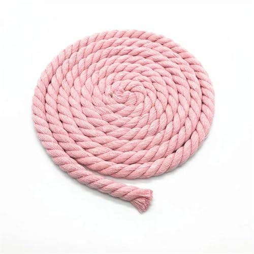 RUHTEUO 5 Meter 8 mm 3 Anteile gedrehte Bunte Baumwollschnüre/Seil for Tasche, Heimdekoration, DIY-Textilzubehör(Pink)