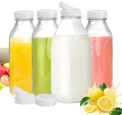 Genérico Botellas De Vidrio Con Tapas | Botella De Vidrio Hermética De 1 Litro Con Tapa De Pajita,Taza Para Almacenamiento De Bebidas - Para Agua Leche Bebidas Cocina Cocinar Viaje Y Hogar