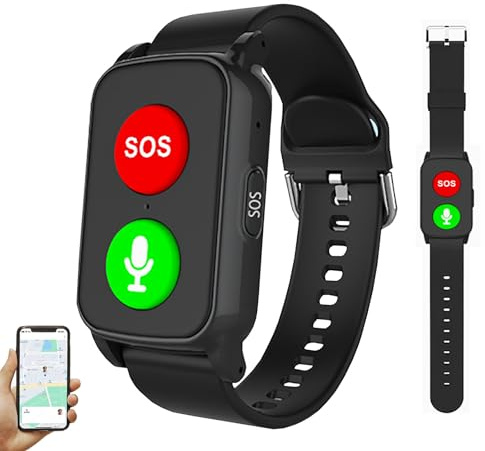ZHZWwansuGE Montre Connectée 4G, avec Détection des Chutes, Bouton SOS, Géolocalisation GPS, Longue Autonomie, Suivi en Temps Réel, Étanche, Bracelet Connecté pour Seniors. Black
