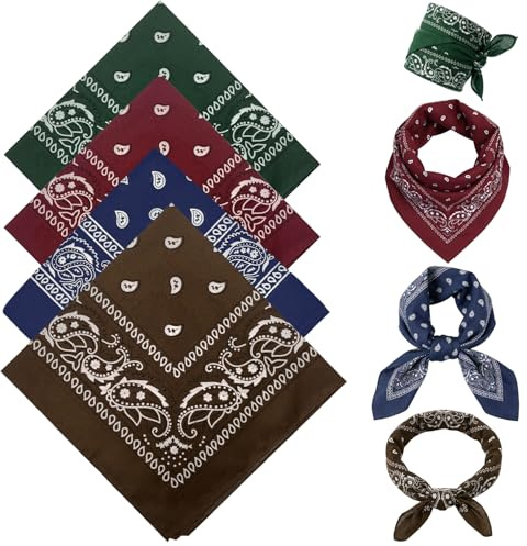 KEJOL 4er Bandanas, Paisley-Muster, Halstuch & Kopftuch, Mehrzweck für Damen & Herren, Cowboy-Accessoires, Dunkelgrün, Kaffee, Marineblau, Burgundrot