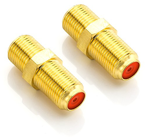 deleyCON SAT Adapter Verbinder, 2X F-Buchse, vergoldet, 2 Stück | Koaxialkabel verlängern, breite Mutter, für Sat Kabel und BK Anlagen