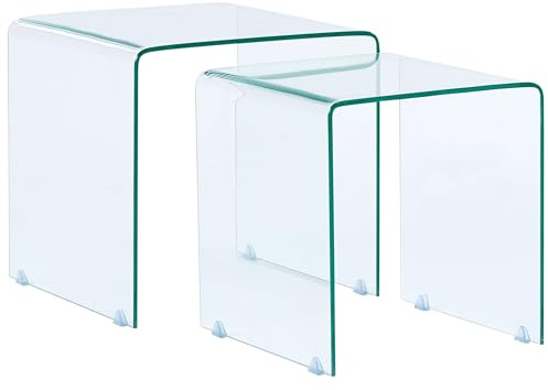 Beliani 2 x Tables Basses d'Appoint en Verre Transparent de Design Minimaliste et Contemporain pour Salon Moderne ou Scandinave