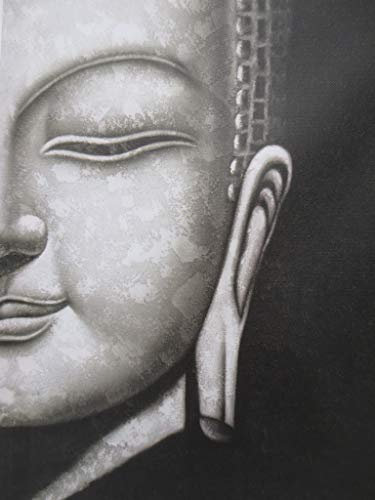 Aspinaworld Wandbild mit halbem Buddha Gesicht grau 60 cm, Wohnzimmer Bild, Wanddekoration, Buddha Bild, Relax Bild, Wanddeko, Wandschmuck, Wandverzierung, Leinwandbild