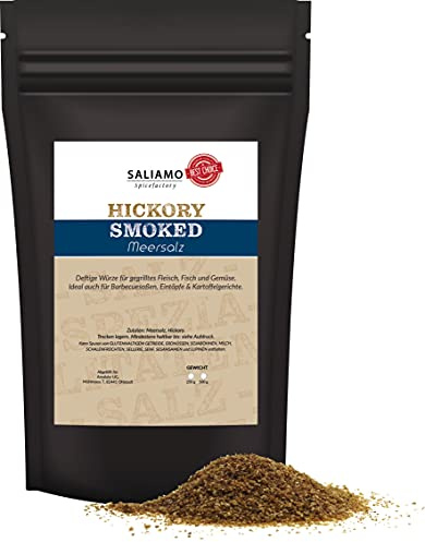 250g Rauchsalz Hickory smoked Meersalz, intensives Hickoryaroma, Raucharoma, als Fingersalz, zu Fleisch, soßen, Marinaden, Fisch Grillgemüse