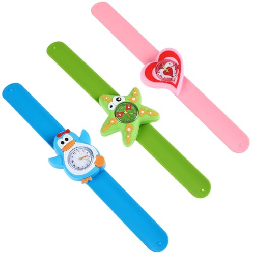 UKCOCO Slap on Watch- 3 Stück Silikon Slap Armbänder Cartoon Kinder Uhren Armband Kinder Armbanduhren für Jungen Mädchen Studenten Zufällige Farben
