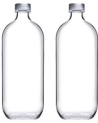 Reusable Glass Water Juice Drinking Bottle W/Silver Lid 1.1L/500ml Set (2X 1.1L)
