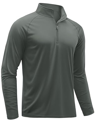 TACVASEN Mens Pullover Athletic T- Shirts Rash Guard for Men Long Sleeve Sun Proction Quarter Zip Quick Dry Fit Workout Shirts Dark Grey L