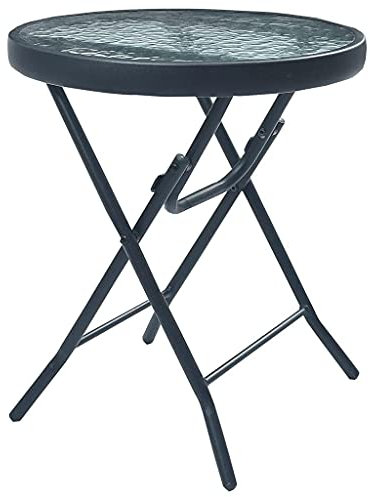 (Blitzlie ferung)Balkon Runder Tisch | Klappbares Design | Gartentisch | Campingtisch | Beistelltisch | Liege-Beistelltisch | Tischplatte aus Glas Bistrotisch Schwarz 40 x 46 cm Stahl und Glas