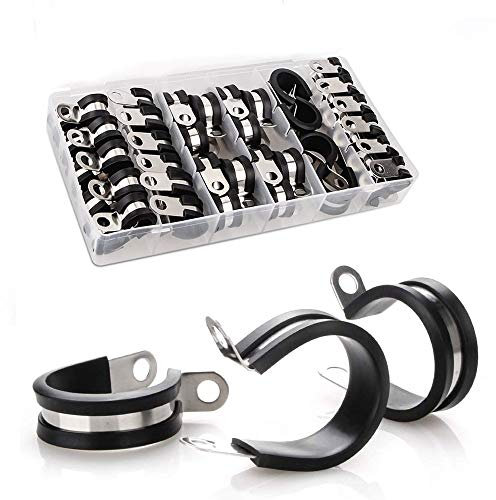 44 Stücke Edelstahl Gummikissen Rohrschellen, 5 Größen 1/4 Zoll 5/16 Zoll 3/8 Zoll 1/2 Zoll 5/8 Zoll P Clips Schlauchschellen Rohrschellen Kabelklemmen, Edelstahl Kabelklemme Sortiment Kit
