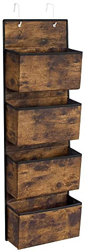 SONGMICS Hängeorganizer mit 4 Taschen, Hängeregal, Kleiderschrank-Organizer, Hängeaufbewahrung, Tür-Organizer, Schlafzimmer Wohnzimmer, 12 x 33,5 x 100 cm, vintagebraun RDH004X01