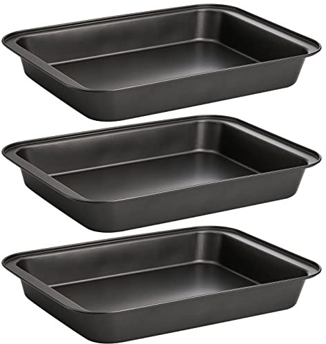 Lyellfe 3 Pack Rectangle Baking Pan, Non-Stick Cake Pans for Oven, 13 × 9 Inch Deep Cookie Sheet Tray, BPA Free