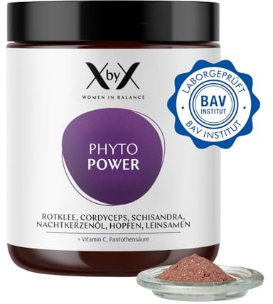 XbyX Phyto Power 90 g | 45 Portionen | Hormonelle Unterstützung ab der Menopause | Hormonfrei | Ohne Soja | Mit Rotklee, Cordyceps, Schisandra, Nachtkerzenöl, Hopfen & Leinsamen | Aus Deutschland