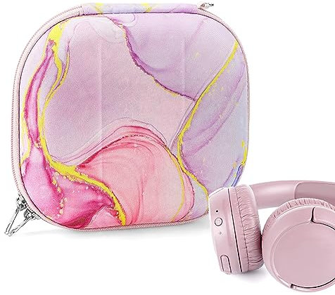 Geekria NOVA On-Ear Headphones Case Compatible with JBL Tune 510BT, 570BT, 520BT, 670NC, 560BT, Replacement Hard Shell Travel Carrying Bag with Cable Storage (Pink Marble)