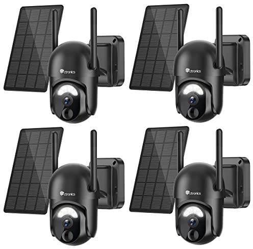 Ctronics 2K 3MP Security Camera Überwachungskamera Aussen Solar, Kabellos Überwachungskamera WLAN Akku, 355°/95° Schwenkbar PTZ, PIR Personenerkennung,Zwei-Wege-Audio,IP66