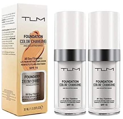 TLM All Day Flawless Color Changing Foundation 30ml, Cream Makeup Base, Fragrance-Free, Warm Skin Tone, Nude Face Moisturizing Liquid Cover Concealer, (2 BOTTLE OF 30ML)