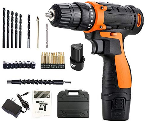 Samnuerly Destornillador inalámbrico Taladro percutor inalámbrico 12V Juego de Taladro/Destornillador inalámbrico Profesional con 1 batería Recargable, luz LED, par 30Nm