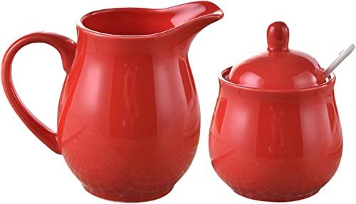 Tarros de cerámica for especias, azucarero de cerámica, azucarero, azucarero con tapa y jarra de leche, juegos de crema y azúcar, jarra de leche y azucarero, decoración for cocina, jarra de leche roja