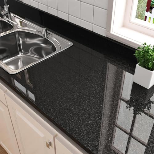 HotDecor Papel pintado de vinilo brillante para encimera de cocina, lavable, color negro brillante, para muebles, sala de estar, papel pintado negro, rollo de plástico, 60 cm x 300 cm