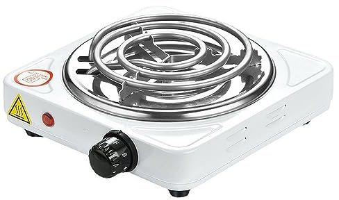 Compact and Portable Countertop Burner- Countertop Single Coiled Burner 1000 Watts Electric Hot Plate Temperature Controls White