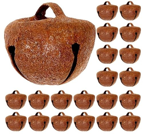 VILLCASE 50 StüCk Vintage Metallglocken FüR Weihnachten - Glocken Weihnachten Weihnachtsglöckchen Rustikale Jingle Bells in Brown FüR Dekoration Und Bastelarbeiten Rostige Glöckchen