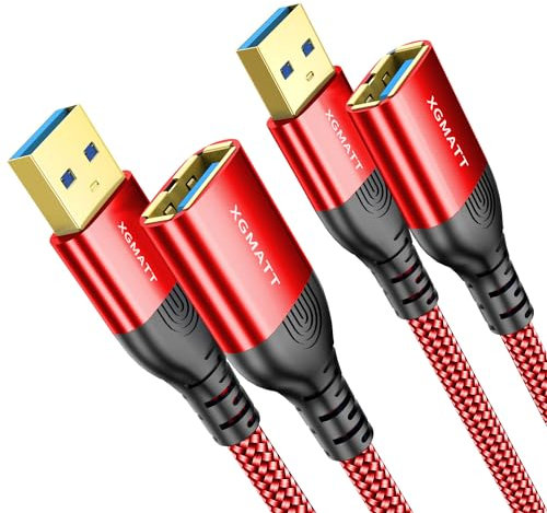 XGMATT USB-Verlängerungskabel (0.5M-2 Stück), Typ A Stecker auf Buchse, USB 3.0 Verlängerungskabel, hohe Datenübertragung, kompatibel mit Webcam, Flash-Laufwerk, Festplatte, USB-Tastatur, Drucker, rot