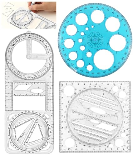 3 stycken multifunktionell geometrisk linjal, 360 graders vinkelmätare, matematik, ritlinjer