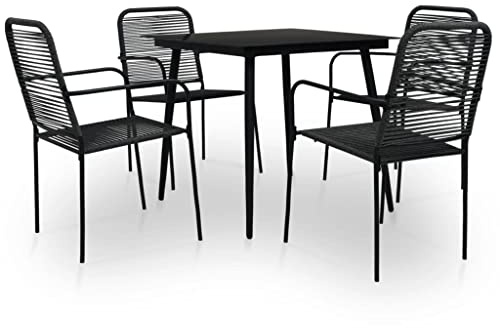MNISDFL Gartenlounge Biertischgarnitur Terrassenmöbel 5-TLG. Garten-Essgruppe Baumwollseil und Stahl Schwarz