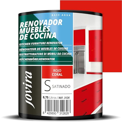 JOVIRA PINTURAS Vernice per rinnovare i mobili di cucina, bagno e porte, satinata all'acqua. (Rosso Corallo, 750 Millilitri)