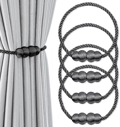 Xiuyer 4 Stück Magnetische Gardinen Raffhalter,Gardinen Halter Mit Magneten Vorhang Halter Raffhalter Für Gardinenklammern Vorhänge Zuhause Büro Dekoration Vorhang Raffhalter Gardinen (Schwarz)