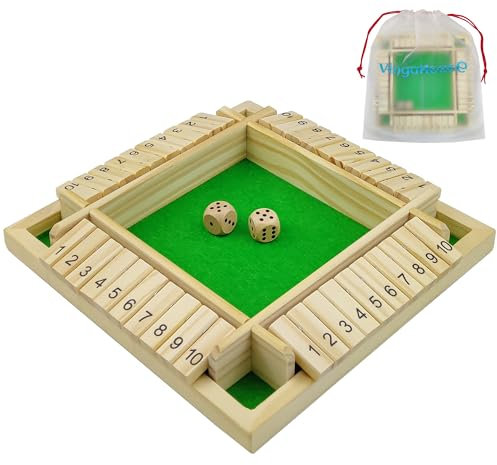 Shut The Box Spiel 4-Spieler, Holz Brettspiel Holz Mathematik Traditional Pub Board Würfelspiel Reisen Great Family Brettspiele Urlaub unterhaltsames Mathespiele Spiel für Kinder und Erwachsene